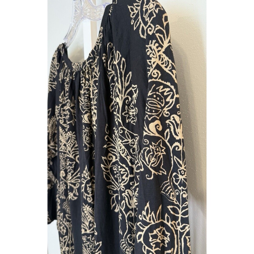 Lucky Brand Women’s 1X Black Beige Floral Boho Peasant Tunic Top Blouse - Picture 12 of 12